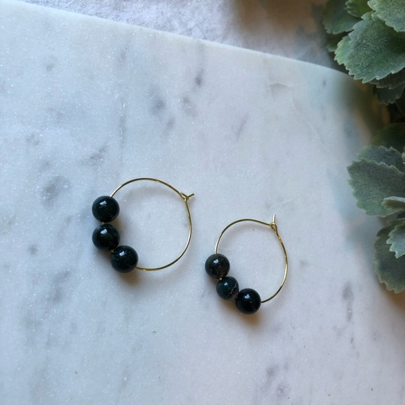 The Poppy - Dainty Hoop with Deep Emerald Beads - Picture 5 of 6